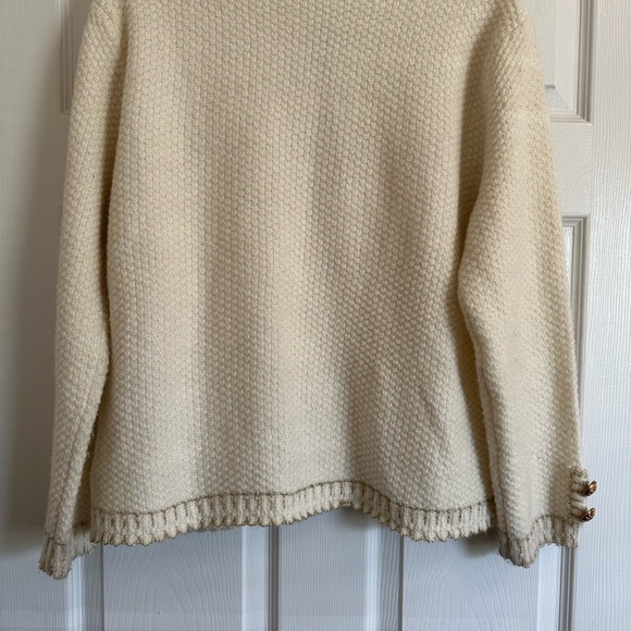 POL CREAM WITH GOLD BUTTONS CHUNKY CABLE KNIT CARDIGAN SWEATER WITH POCKETS SZ M - Picture 2 of 3